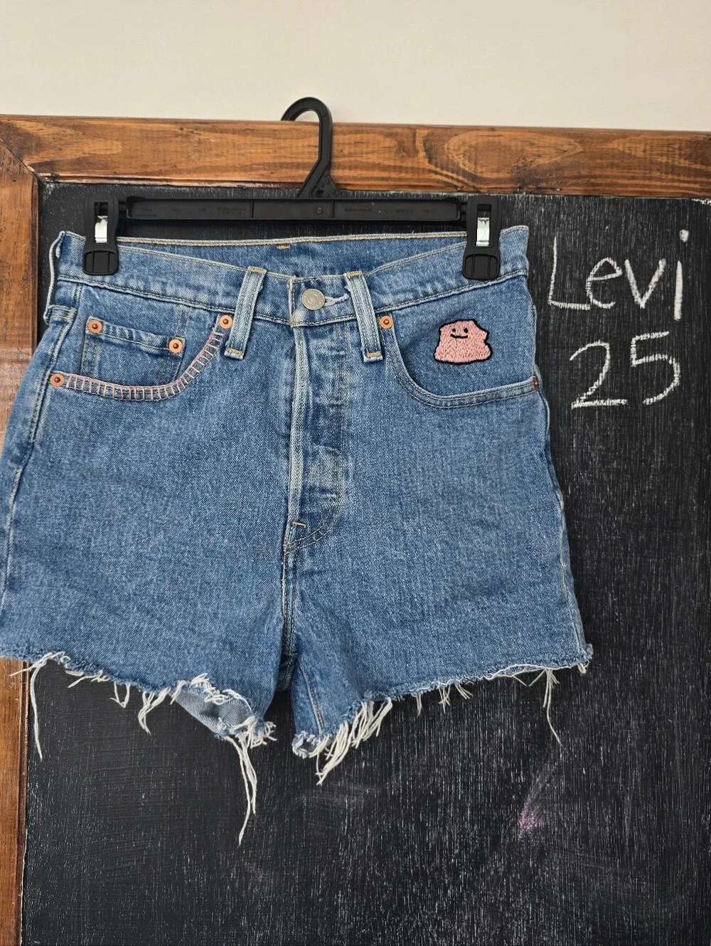 Pokemon Levi's 25 501 Denim Shorts Ditto Hand Embroidered